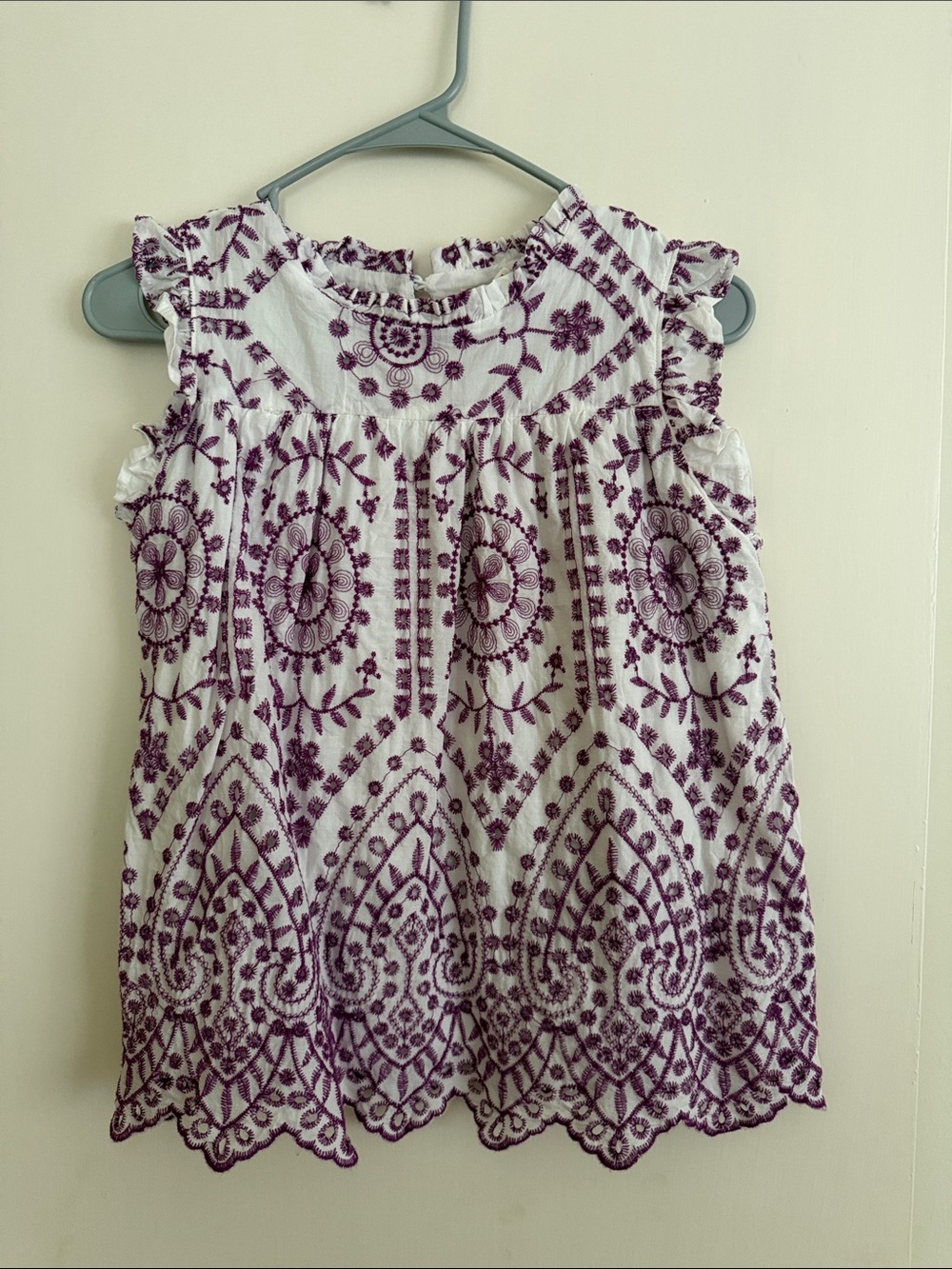 Hayden Girls White Dress with Plum Embroidered Pattern